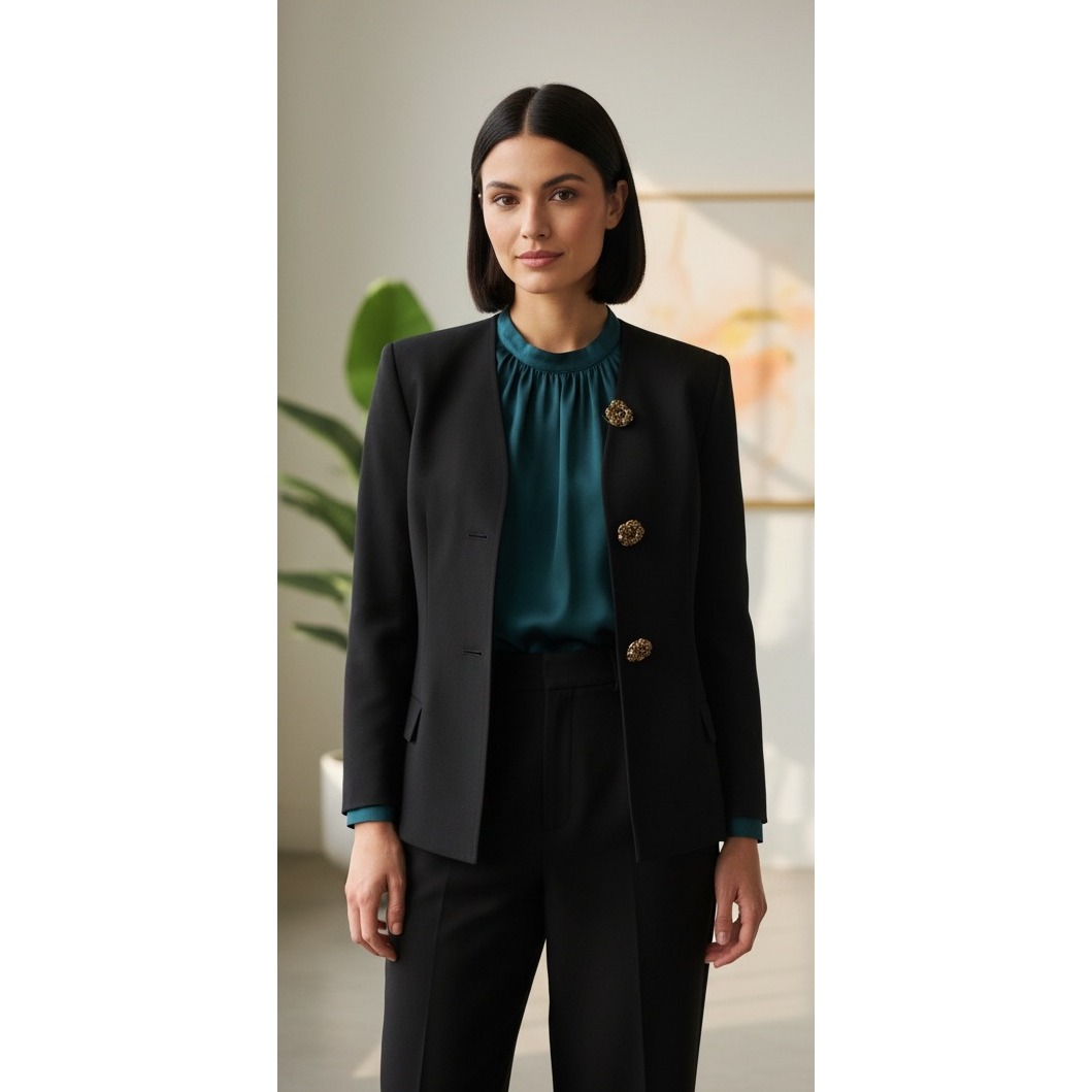 Genny Wool Blazer Jacket Women's Size 6 Black Gold Buttons Classic Old Money Y2k